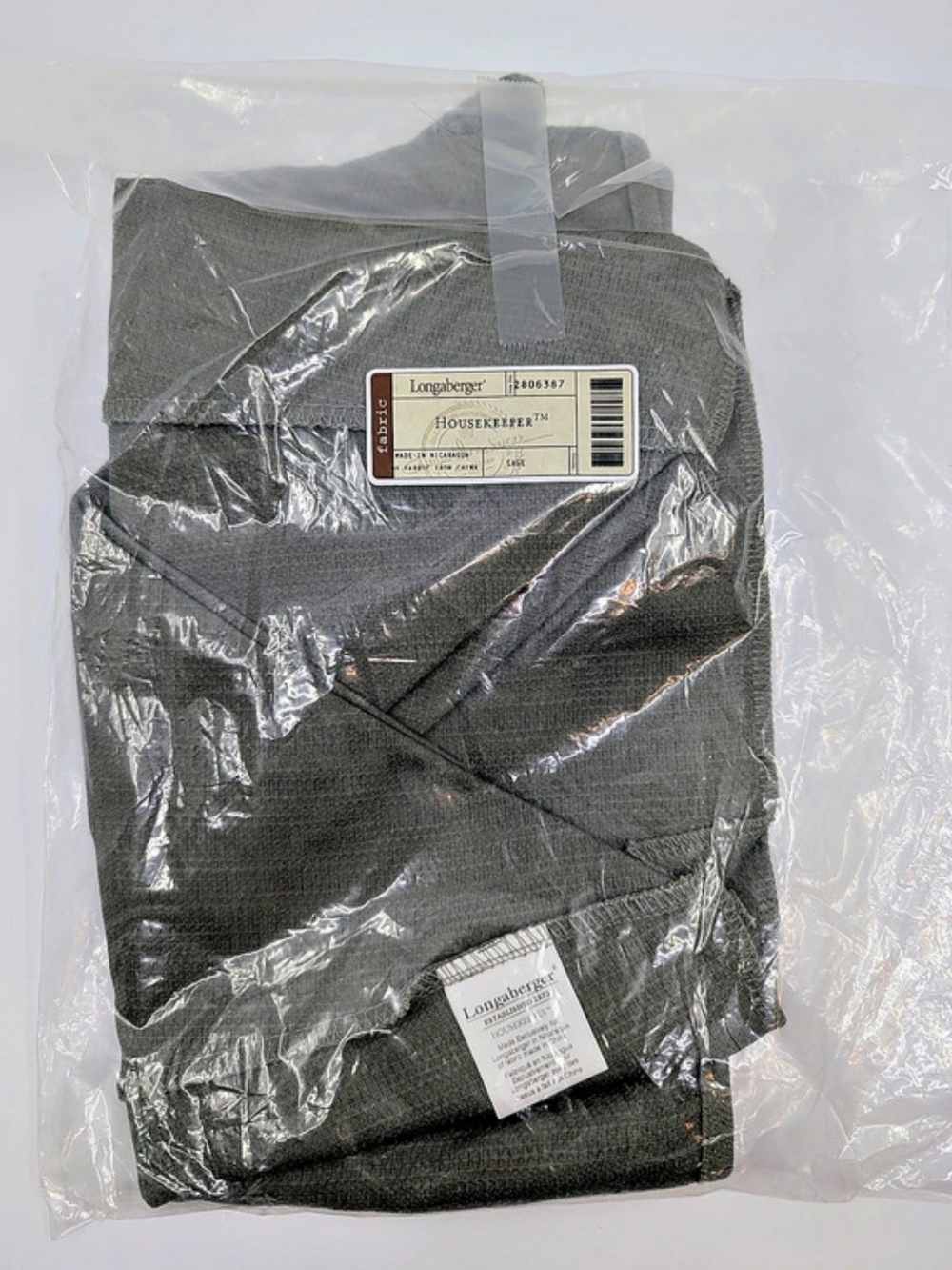 Longaberger Fabric Liner For Housekeeper Basket Sage Green 2806387